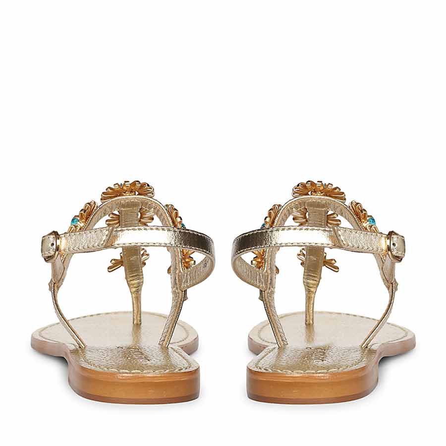 Saint Freesia Turquoise Flower Gold Leather Sandals