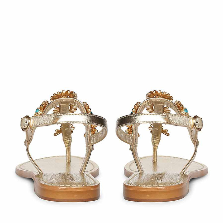 Saint Freesia Turquoise Flower Gold Leather Sandals