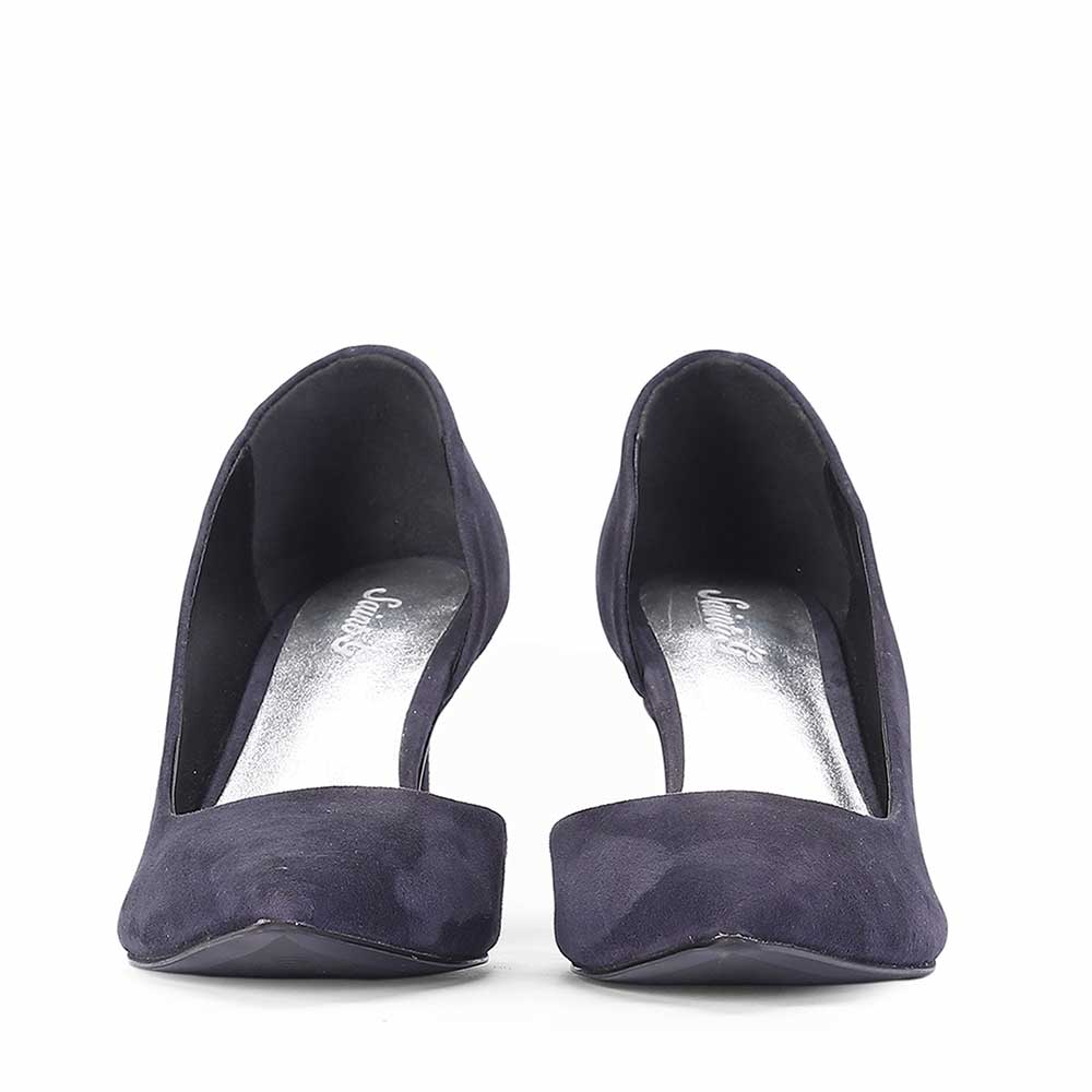 Saint Layla D’Orsay Cut Navy Suede Leather Pumps