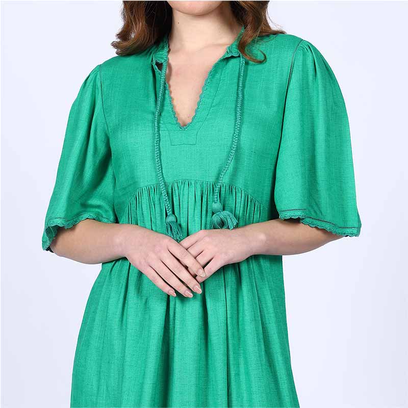 Saint Rosalie Green Cotton Slub Midi Dress