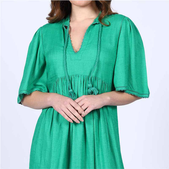 Saint Rosalie Green Cotton Slub Midi Dress