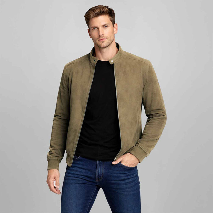 Saint Freya Olive Suede Leather Men's Bomber Style Jackets