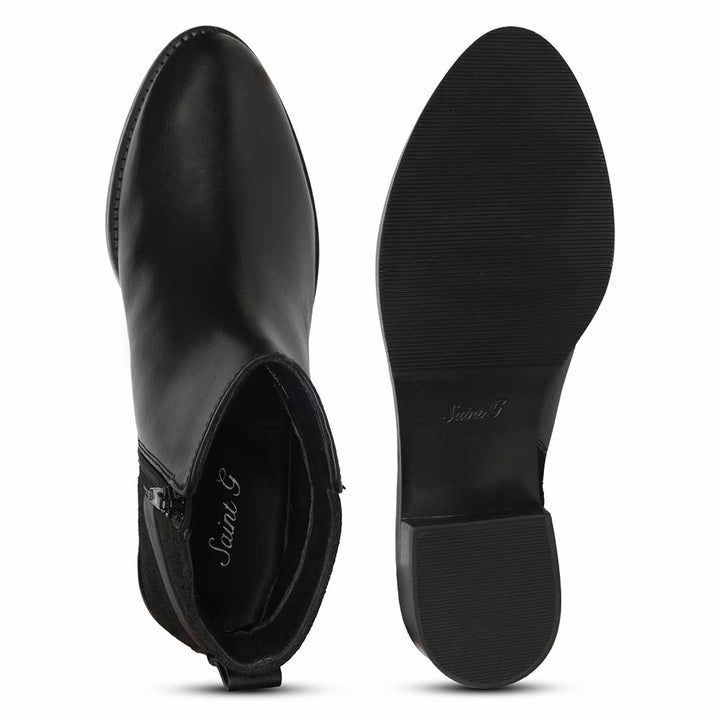 Saint Mikayla Buckle Strap Black Leather Ankle Boots