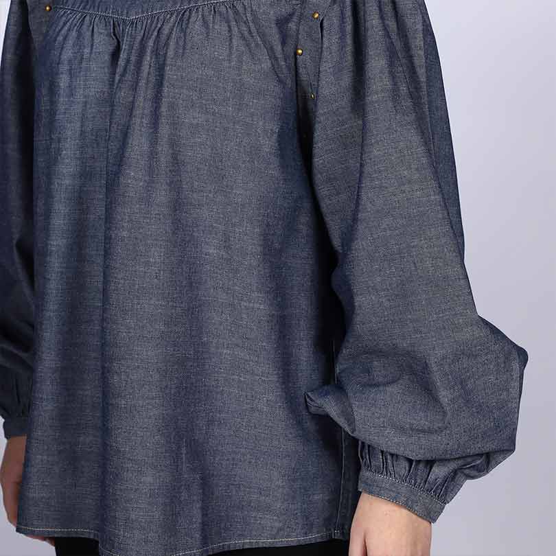 Saint Hazel Grey Cotton Chambray Top