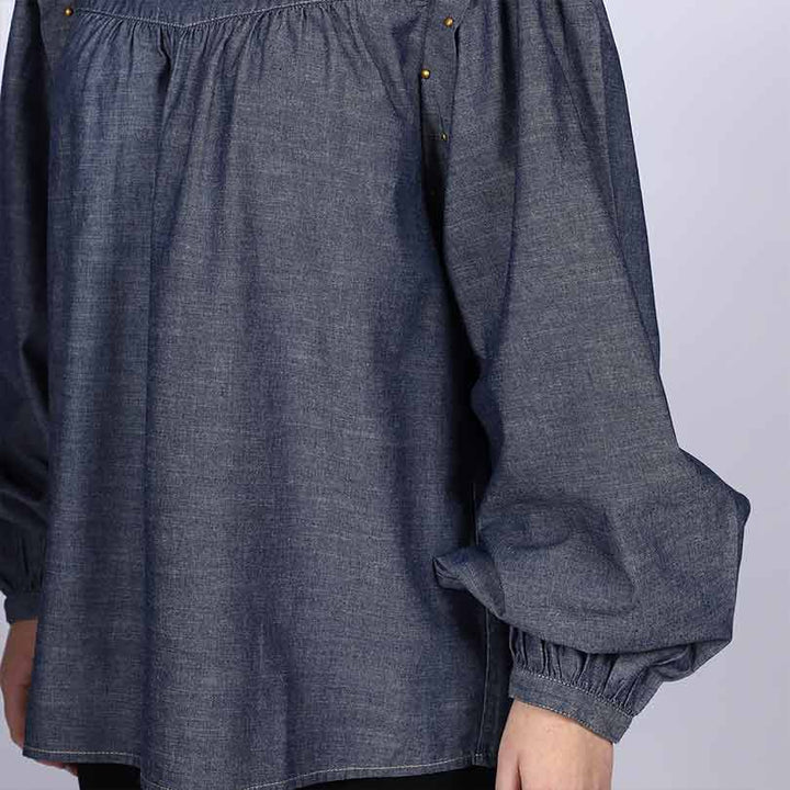 Saint Hazel Grey Cotton Chambray Top