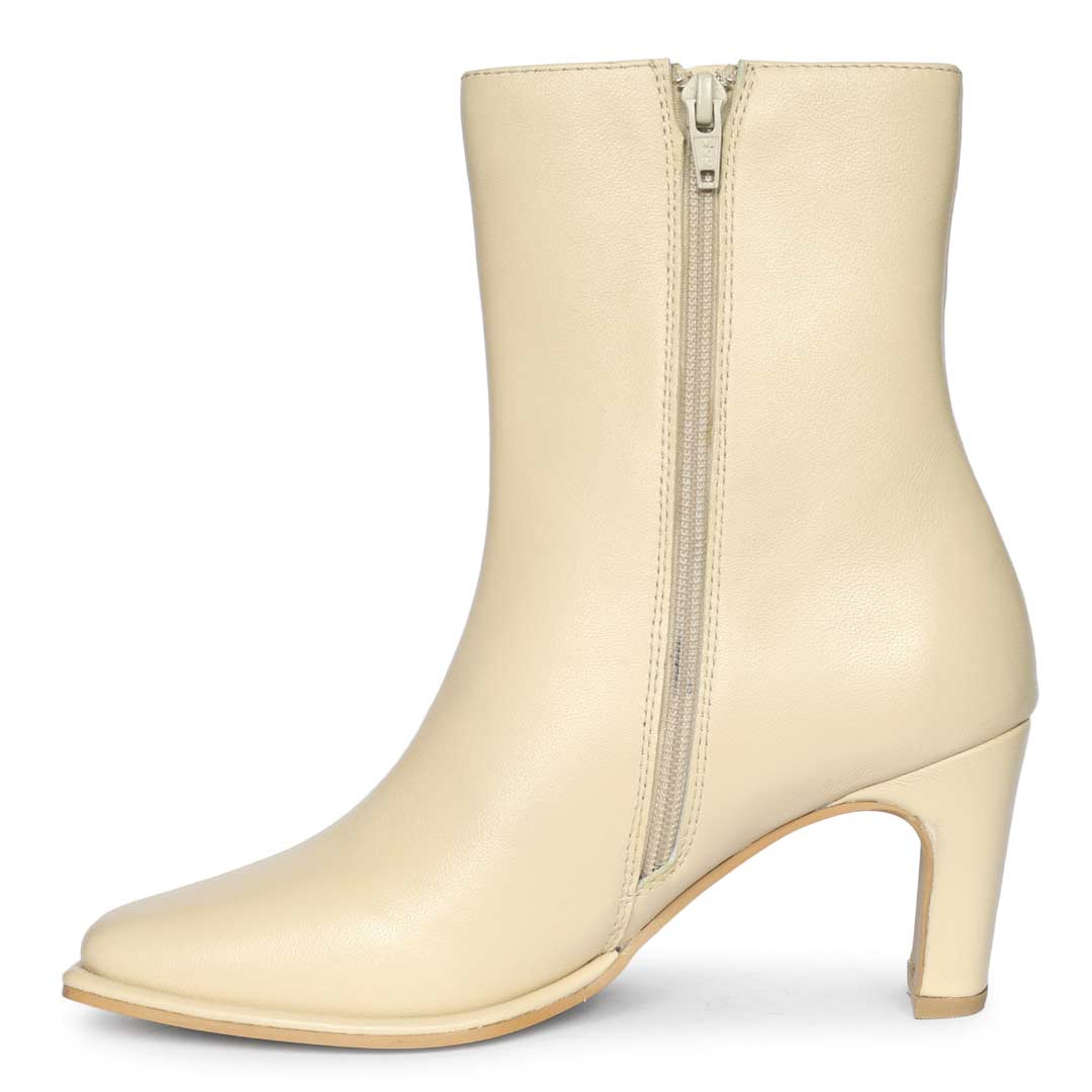 Saint Azalea Beige Leather Mid-Heel Ankle Boots