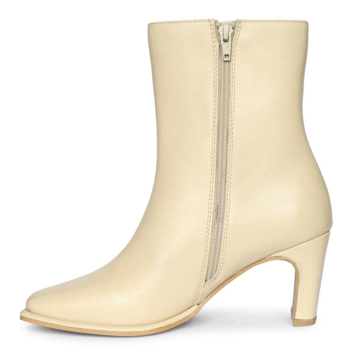 Saint Azalea Beige Leather Mid-Heel Ankle Boots