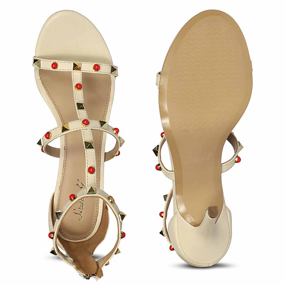 Saint Juniper Studded Off-White Leather Stilettos