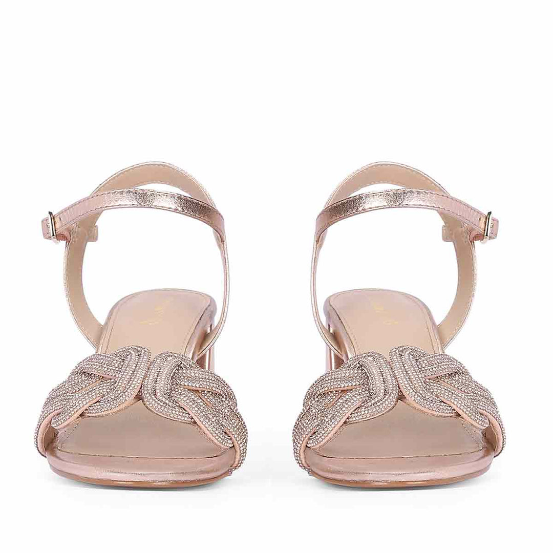 Saint Celeste Knot Embellished Rose Gold Metallic Leather Heels