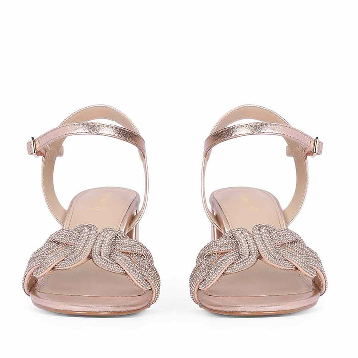 Saint Celeste Knot Embellished Rose Gold Metallic Leather Heels