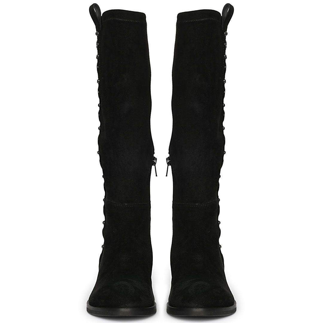 Saint Marlowe Eyelets Black Stretch Suede Long Boots