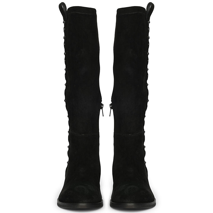 Saint Marlowe Eyelets Black Stretch Suede Long Boots