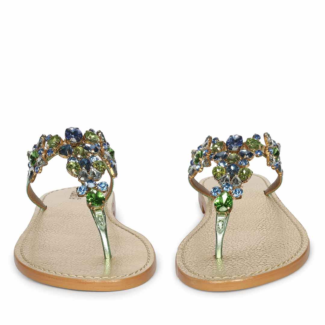 Saint Fleur Multi Stone Metallic Green Leather Flats