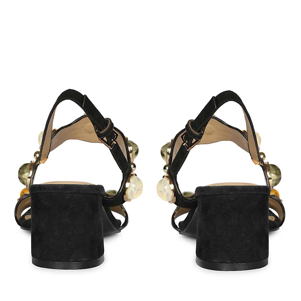 Saint Solira Multi-Stone Black Suede Leather Block Heels