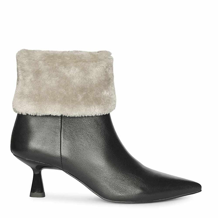 Saint Marvella Fur Cuff Black-Grey Leather Ankle Boots