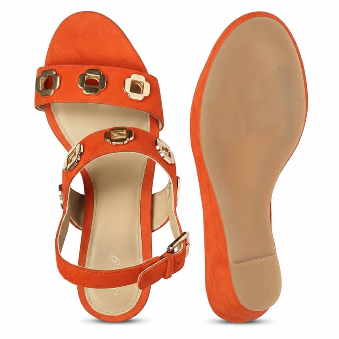 Saint Nerina Eyelet Coral Suede Leather Wedge Heels