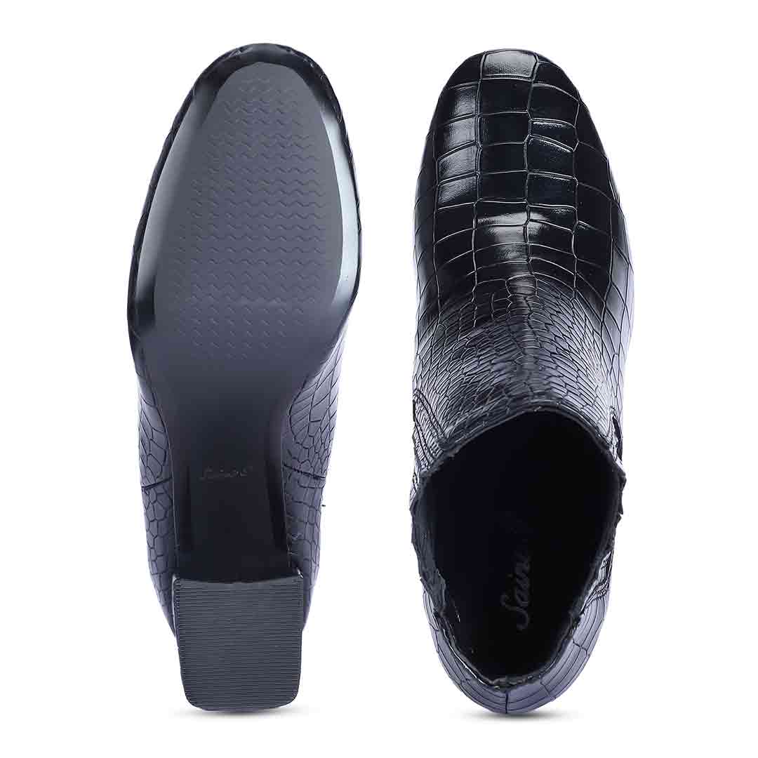 Saint Edwina Black Croc Embossed Vegan Leather Ankle Boots