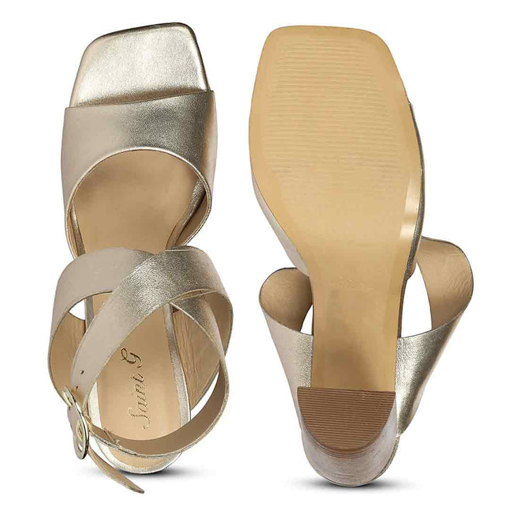 Saint Maelle Metallic Gold Leather Heels
