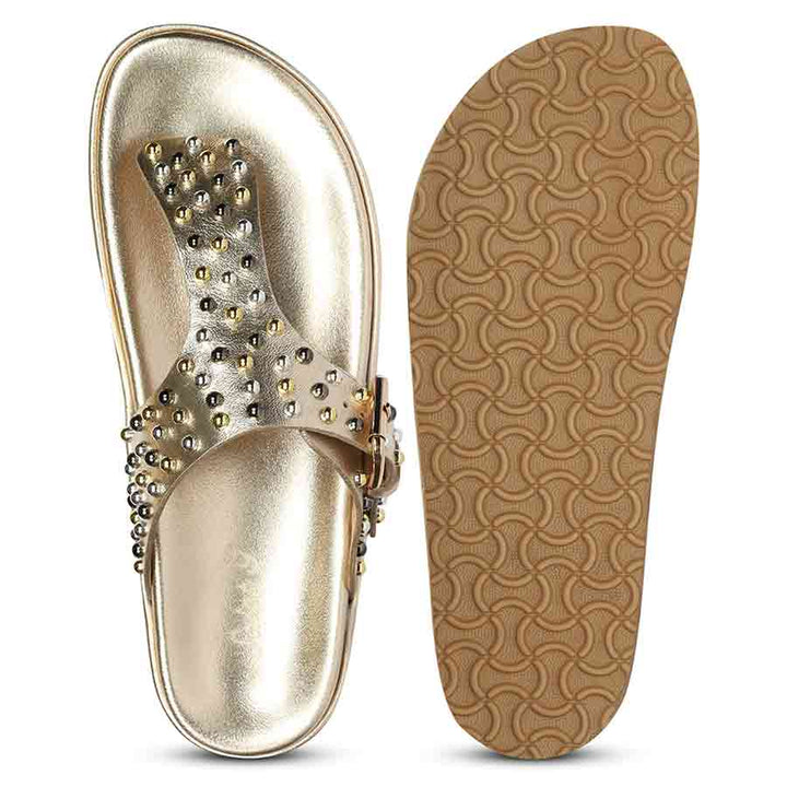 Saint Roma Studded Metallic Gold Footbed Sandals