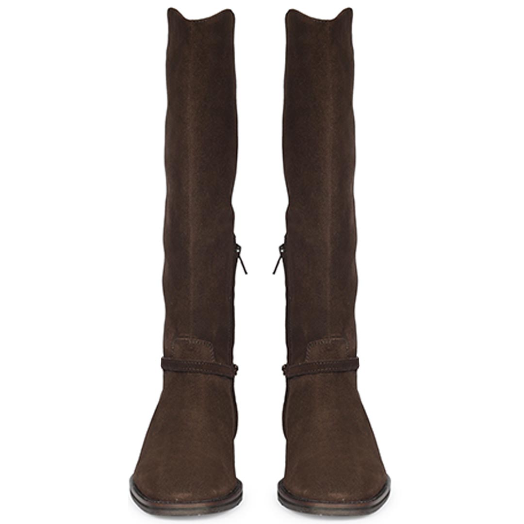 Saint Precious Hoesbit Trim Brown Suede Knee High Boots