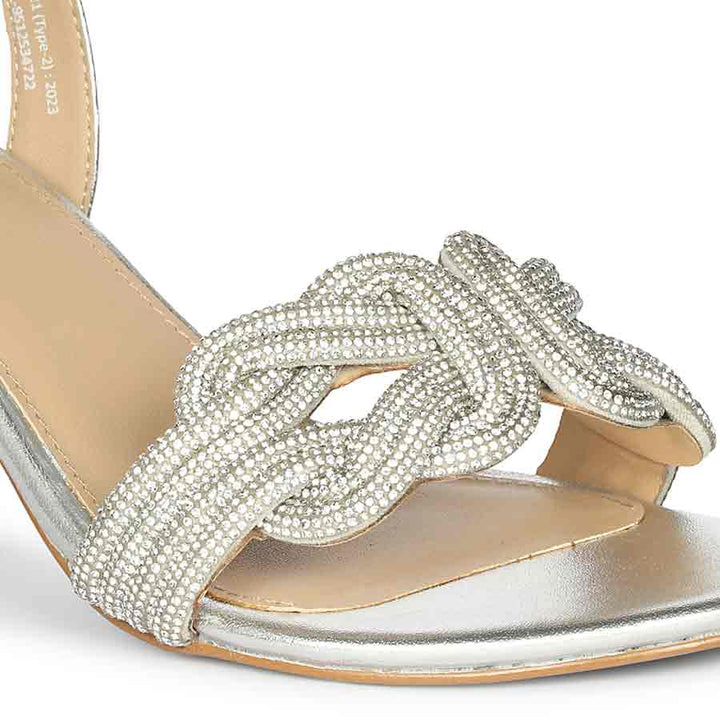 Saint Celeste Knot Embellished Silver Metallic Leather Heels