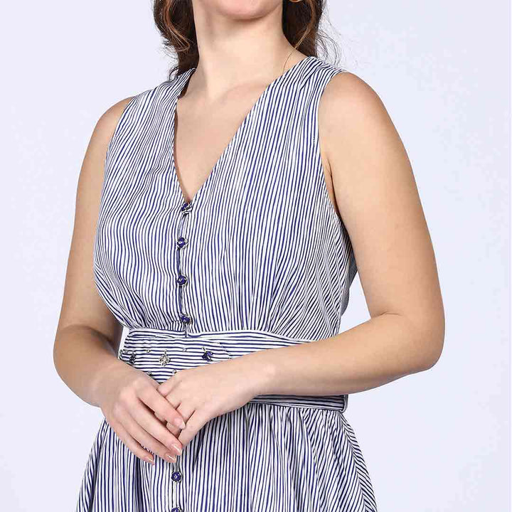 Saint Isabelle Blue Cotton Striped Maxi Dress