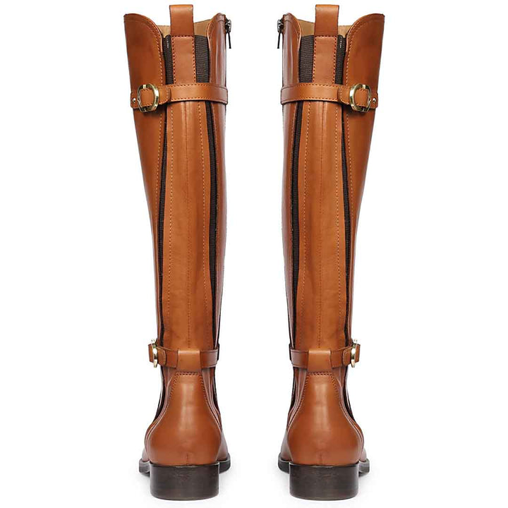 Saint Darla Dual Gold Buckle Accents Tan Leather Long Boots