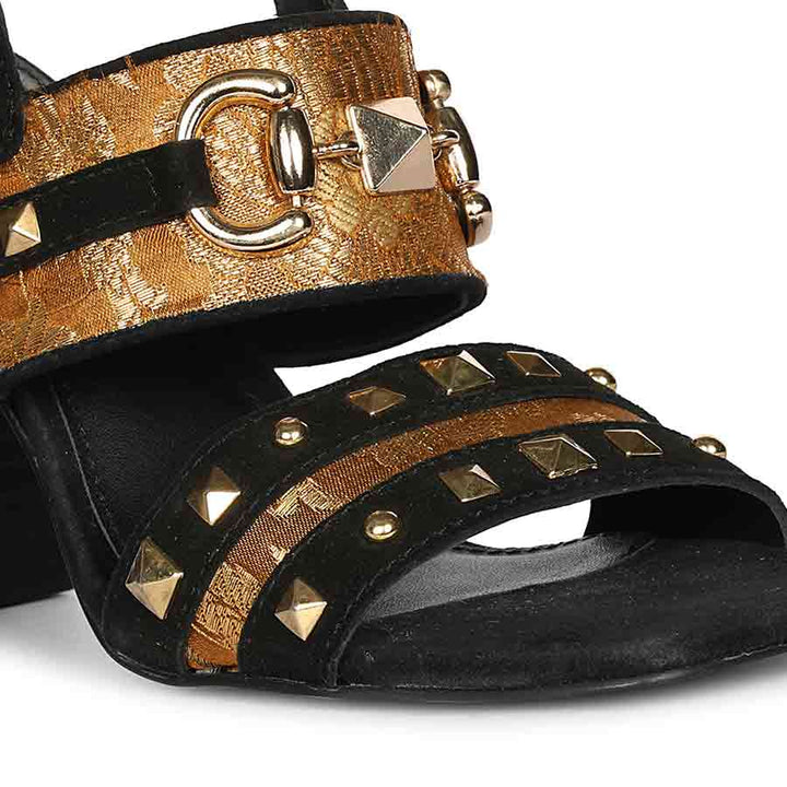 Saint Larisa Embellished Black Leather High Block Heels