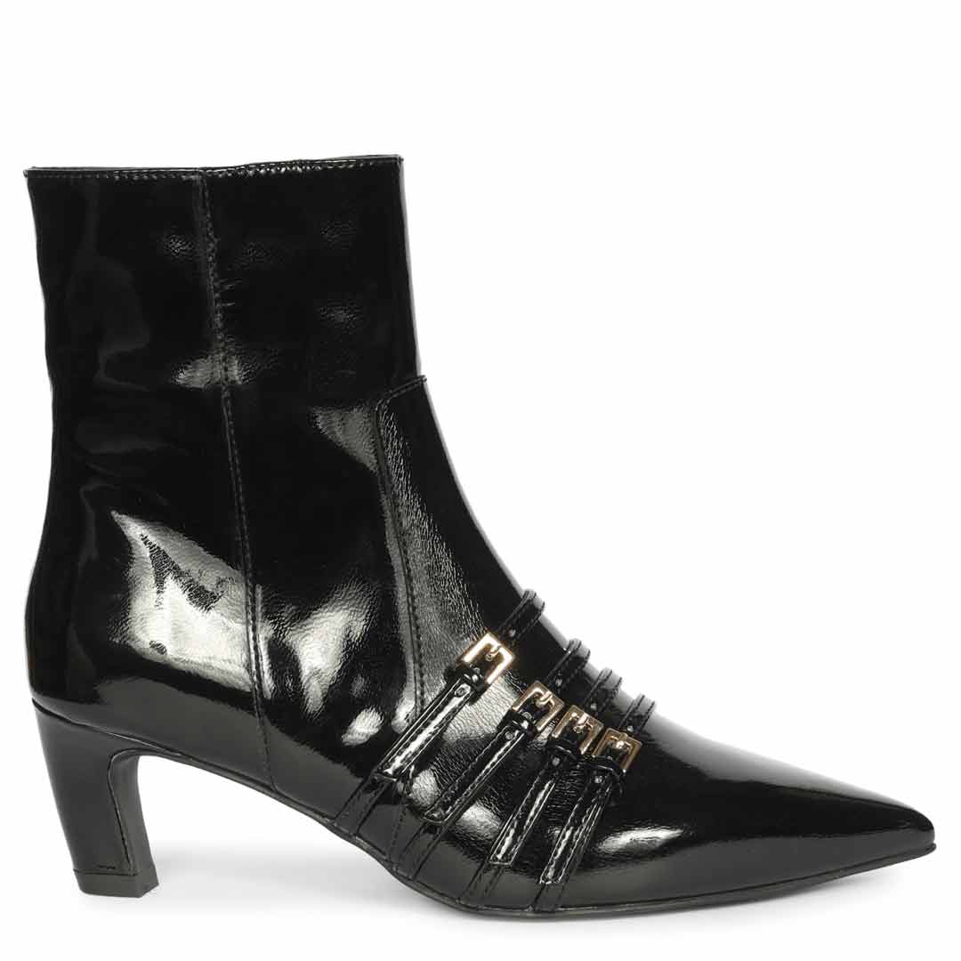 Saint Chloé Black Print Leather Kitten Heel Ankle Boots