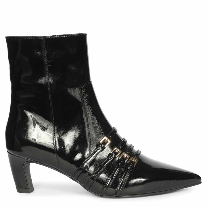 Saint Chloé Black Print Leather Kitten Heel Ankle Boots