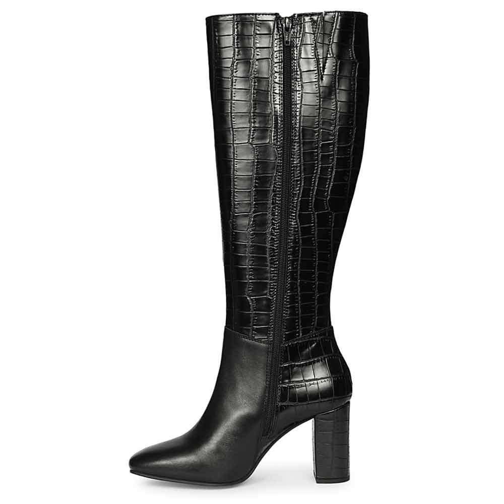 Saint Sadie Black Croc-Embossed Leather Knee High Boots