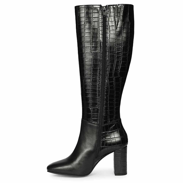 Saint Sadie Black Croc-Embossed Leather Knee High Boots