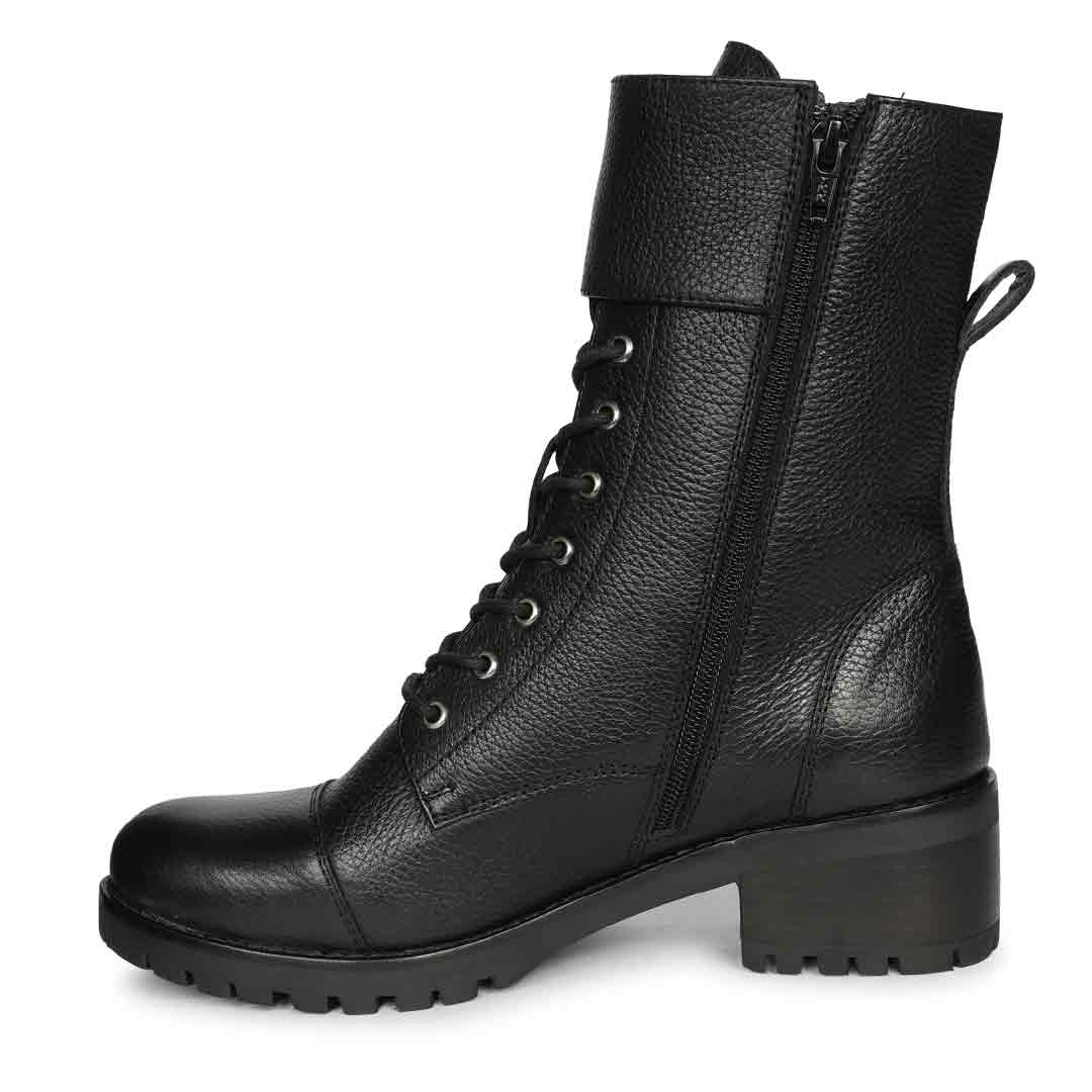 Saint Alba Black Crinkle Patent Leather Lace Up High Ankle Boots