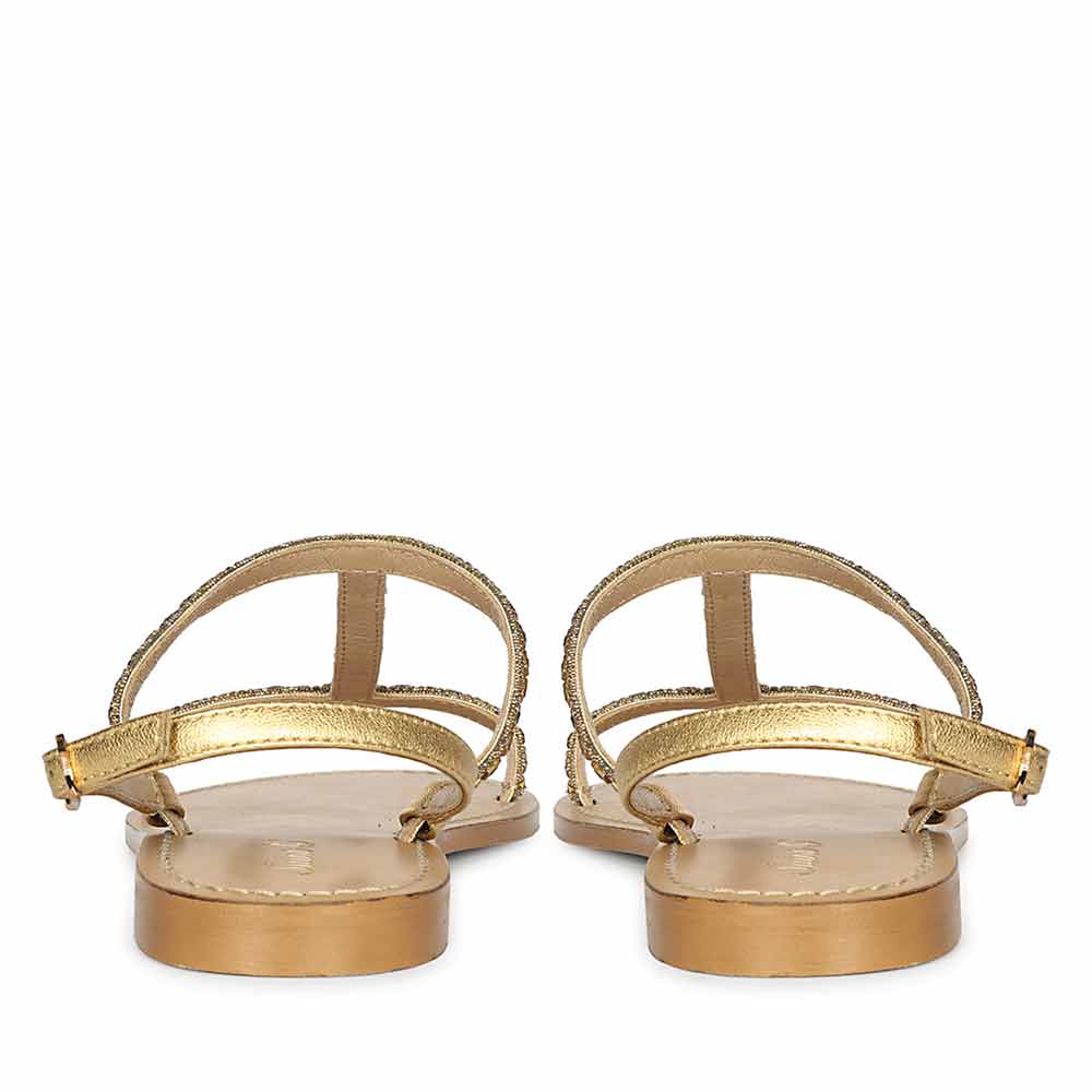 Saint Raelin Metallic Gold Leather Embellished Sandals