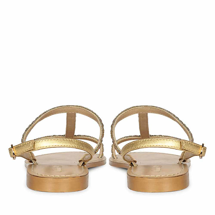 Saint Raelin Metallic Orange Leather Embellished Sandals