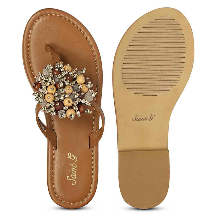 Saint Briony Jeweled Tan Leather Sandals