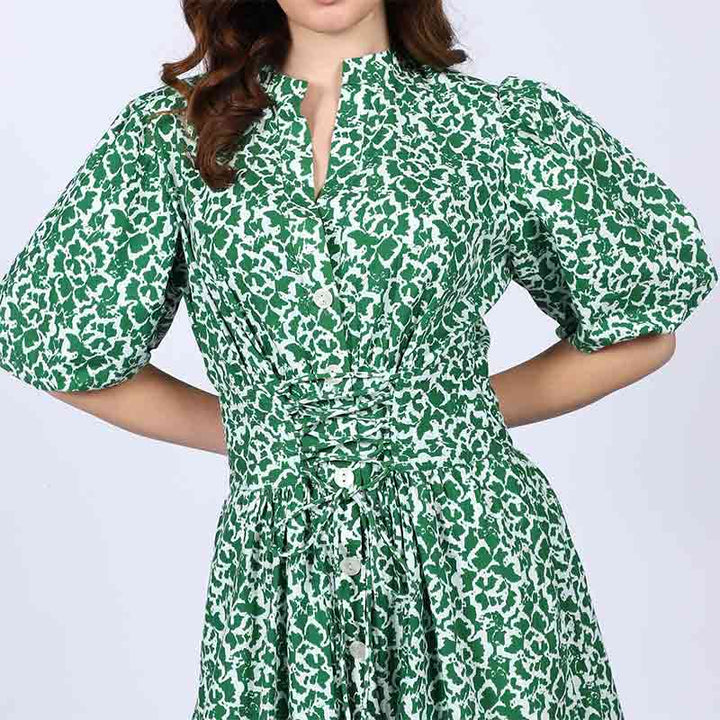 Saint Estelle Green Floral Print Cotton Dress