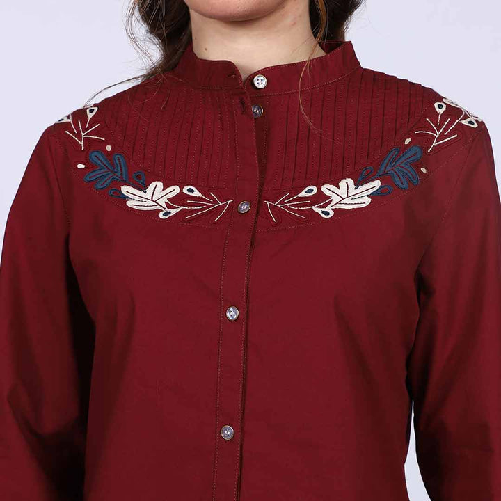 Saint Genevieve Red Cotton Poplin Stripe Top