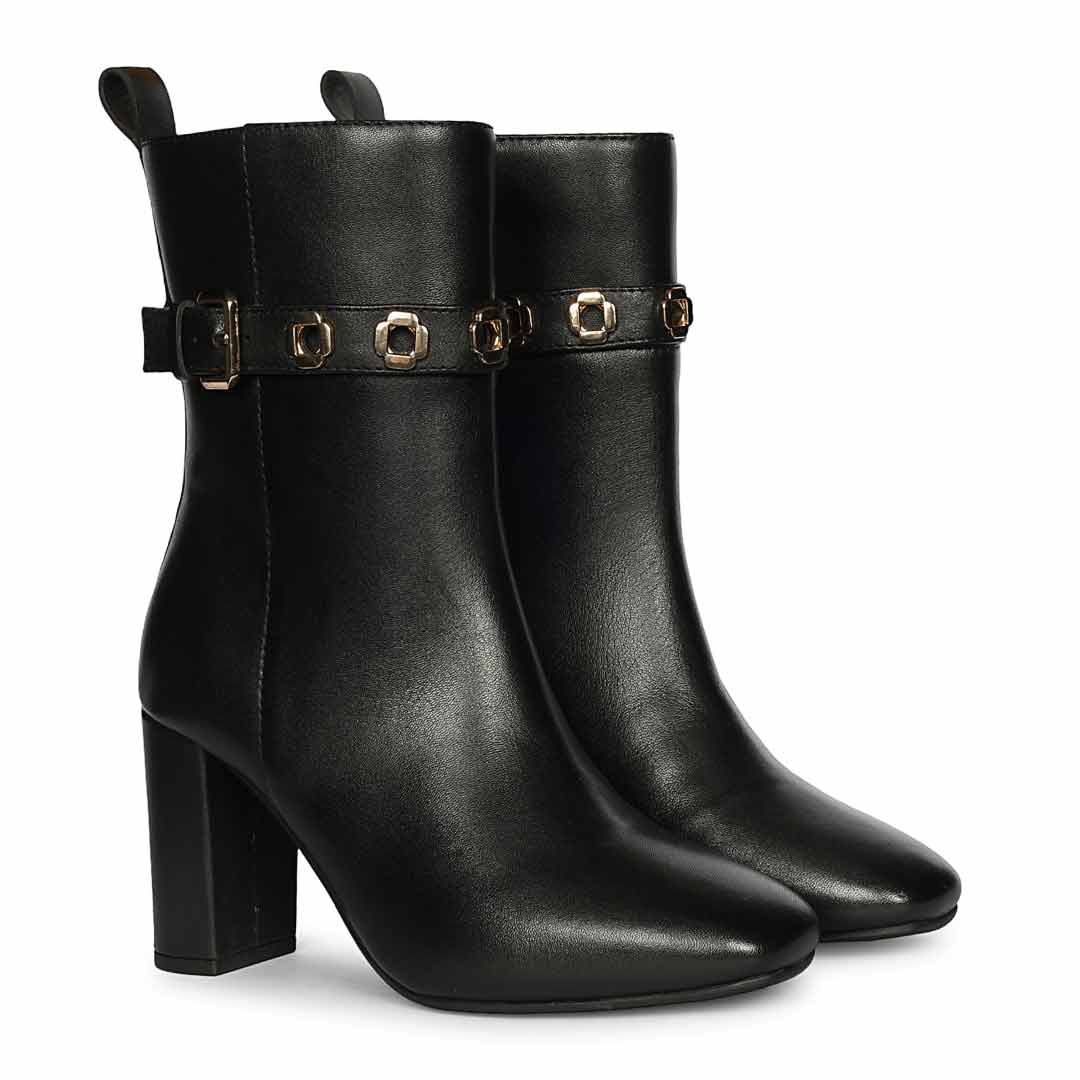 Saint Raya Metal Eyelets Black Leather High Ankle Boots