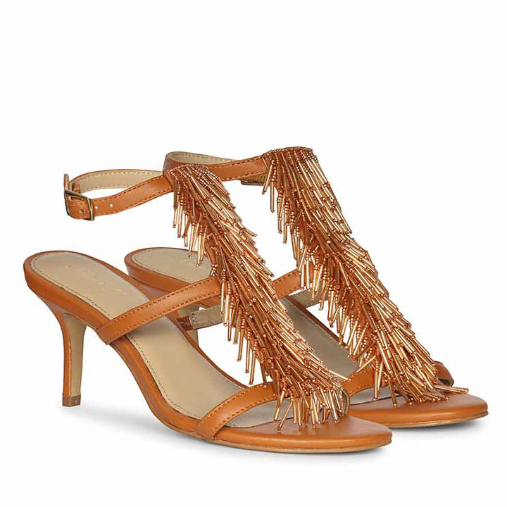 Saint Faye Tan Leather Fringe Stilettos