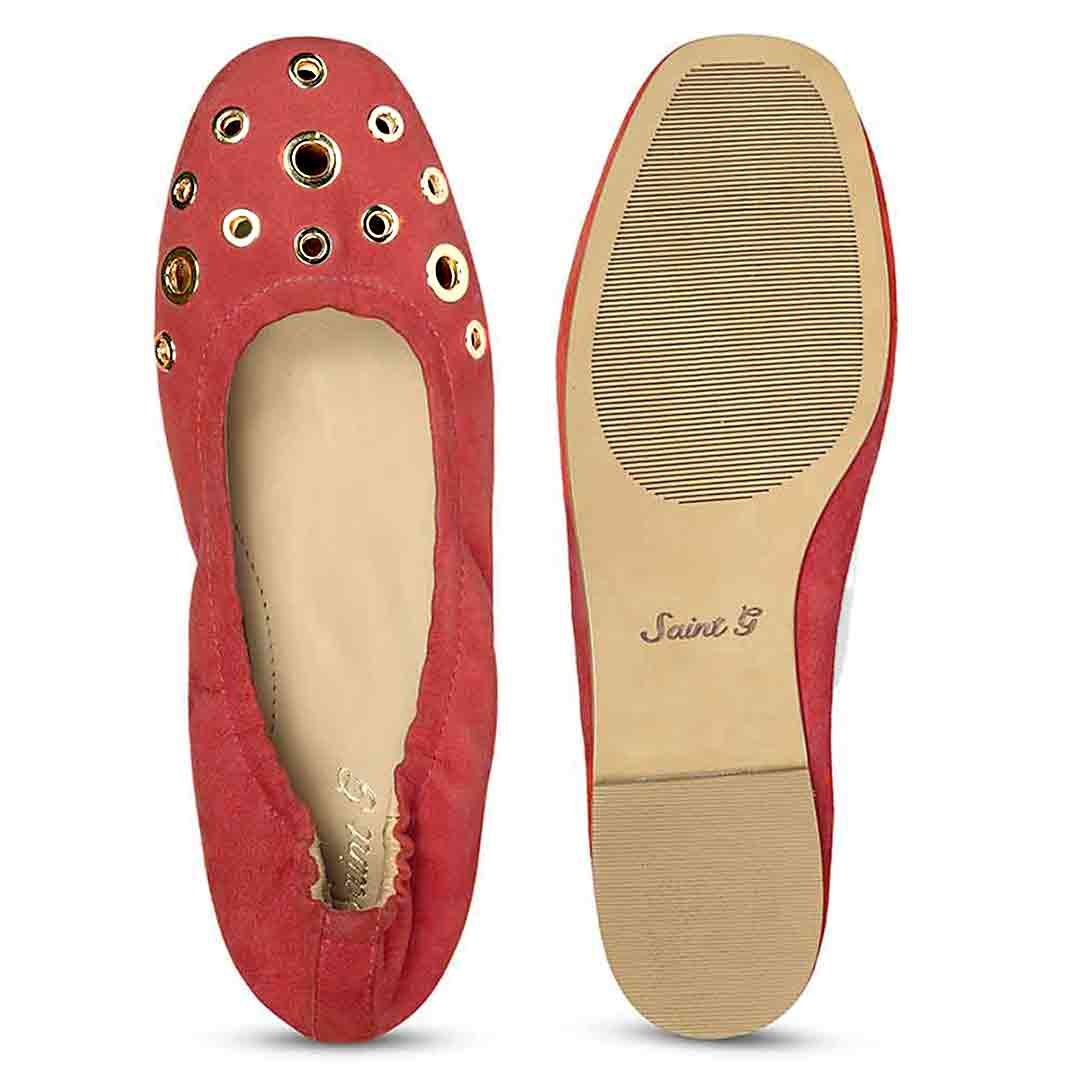 Saint Tesslyn Red Suede Eyelet Embellished Ballerinas