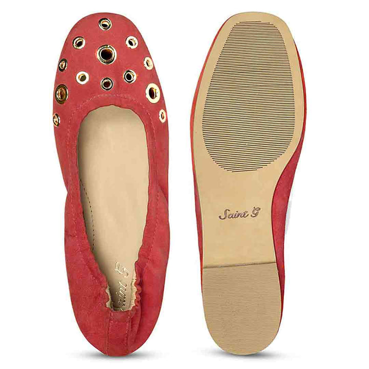 Saint Tesslyn Red Suede Eyelet Embellished Ballerinas