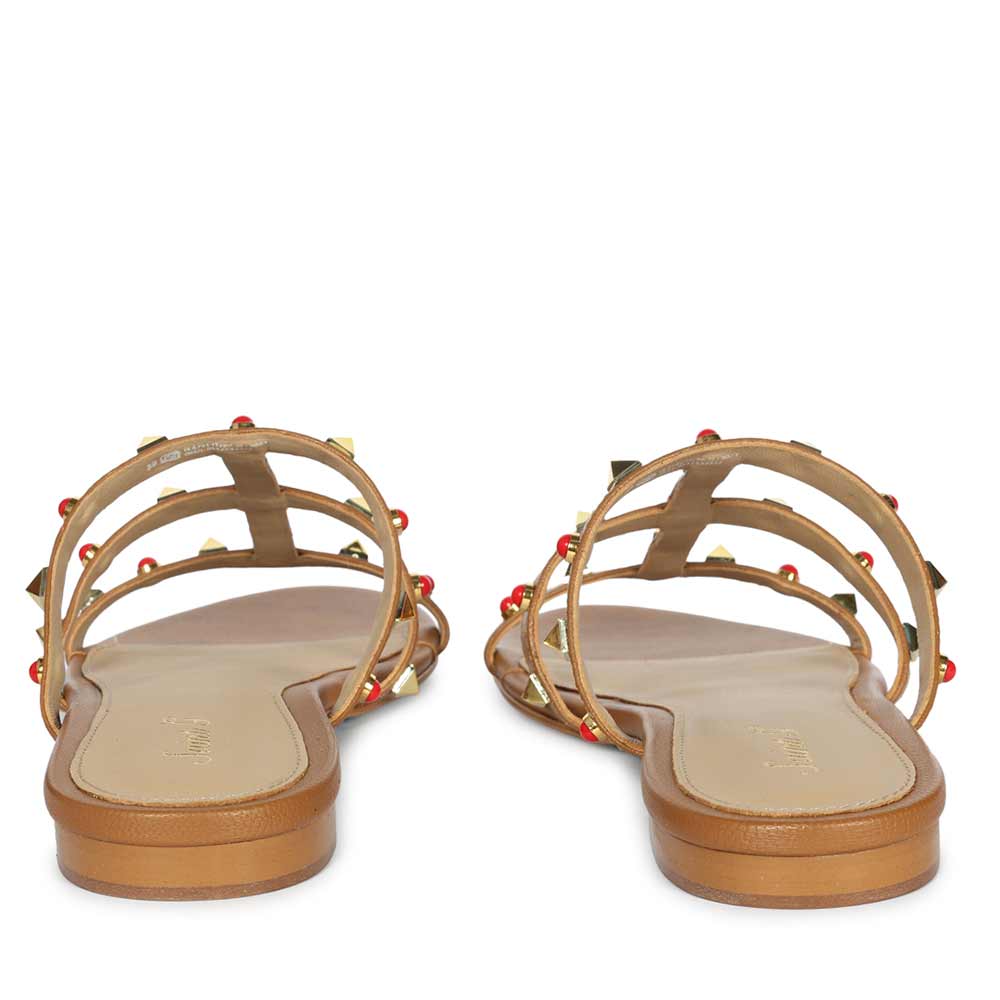 Saint Valene Studded Tan Leather Flats