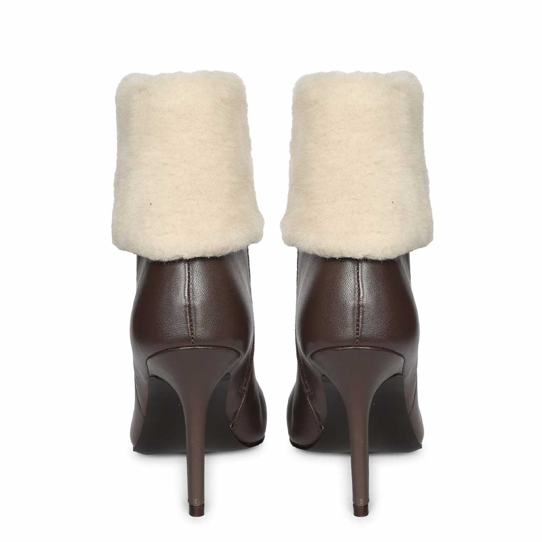 Saint Solveig Fur Cuff Brown Leather Ankle Boots