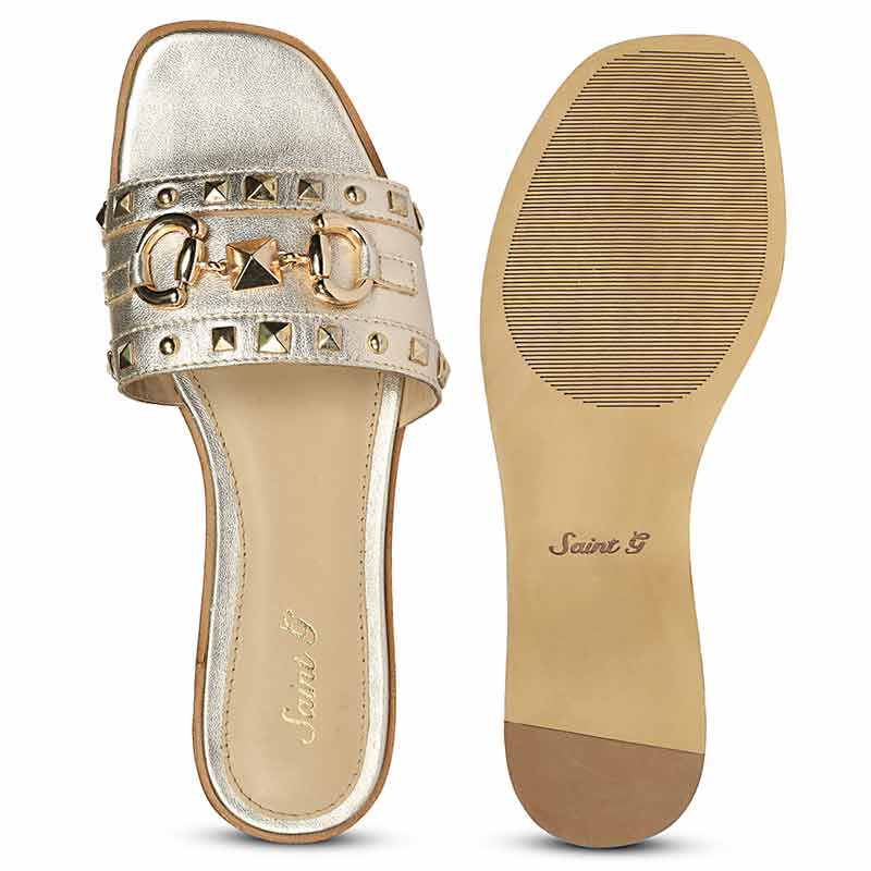 Saint Wrenley Studded Platin Suede Leather Slides