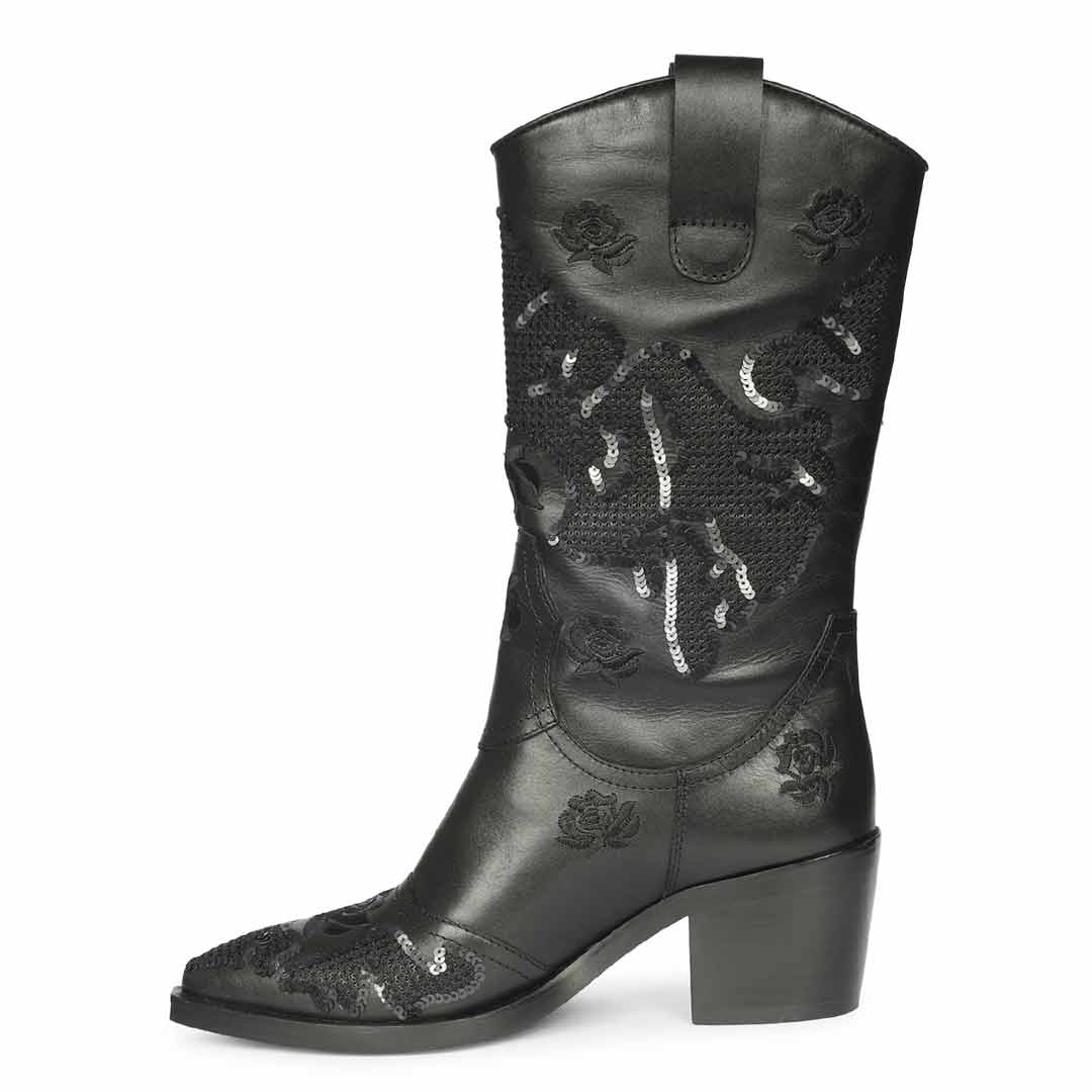 Saint Chloe Black Suede Leather Western Boots