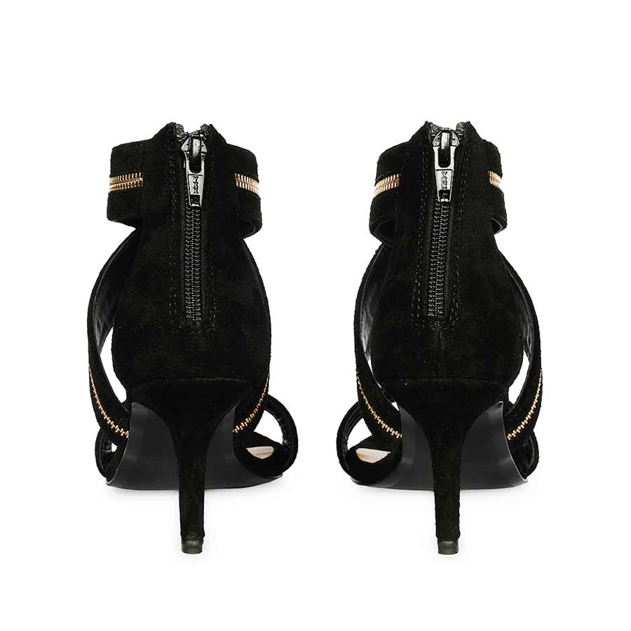 Saint Delilah Zip Decor Criss Cross Black Suede Leather Stilettos