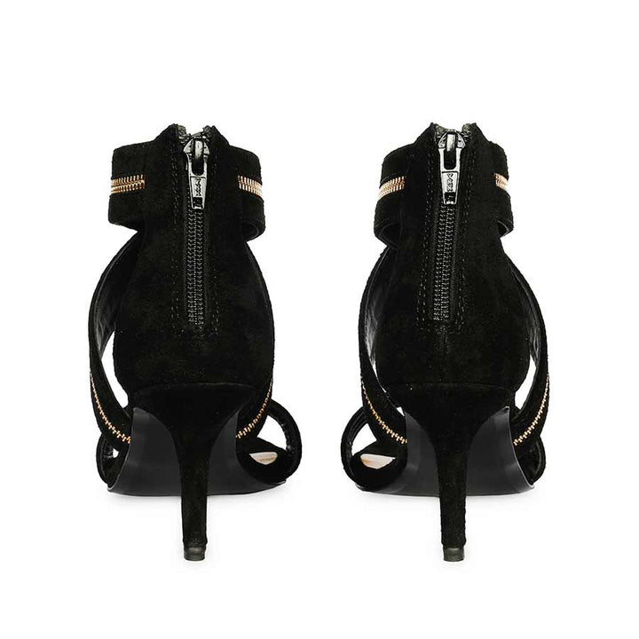 Saint Delilah Zip Decor Criss Cross Black Suede Leather Stilettos