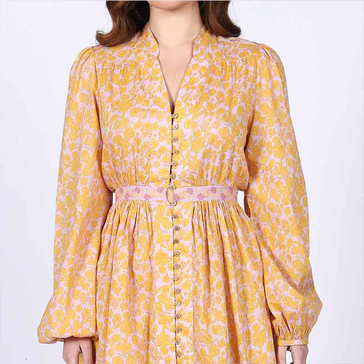 Saint Alessia Yellow Multicolour Cotton Voile Dress