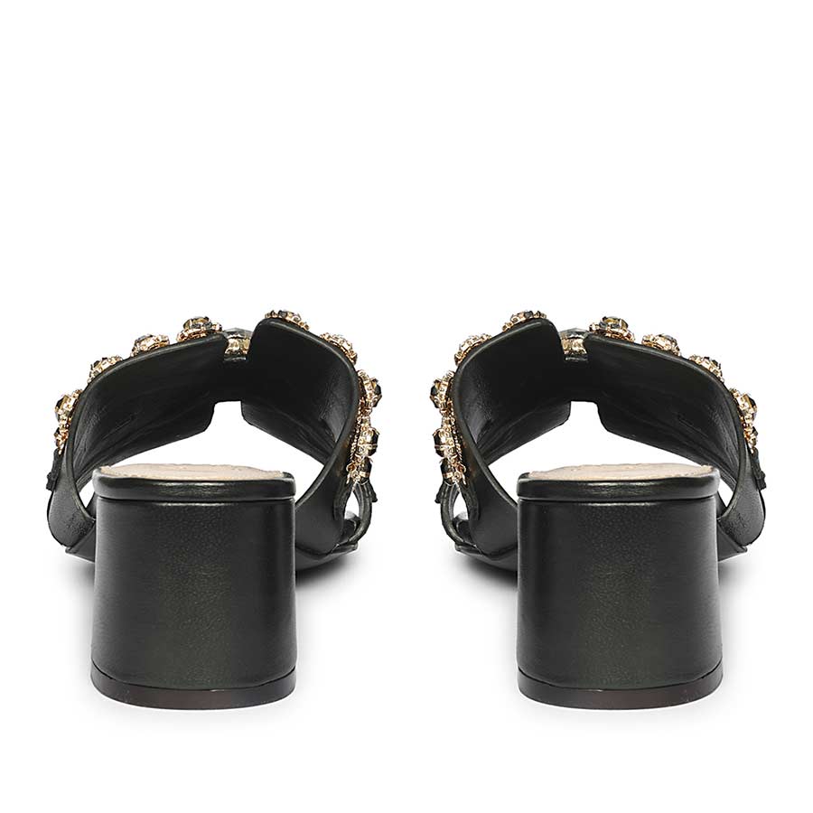 Saint Fiorenza Stone Embroidered Brown Leather Block Heels